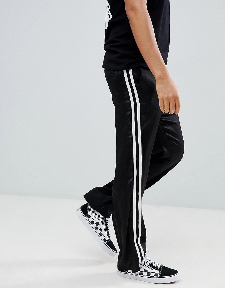 ASOS DESIGN sorte lige bukser med hvidt sidebånd