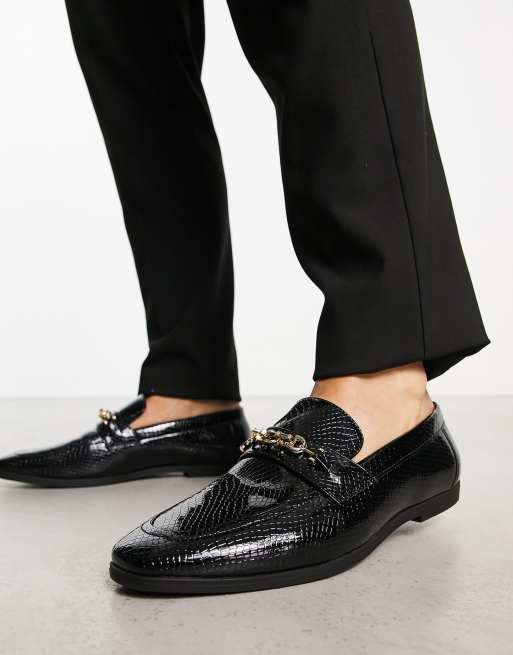 ASOS DESIGN - Sorte loafers i imiteret krokodille med guldspænde, 3 af 4