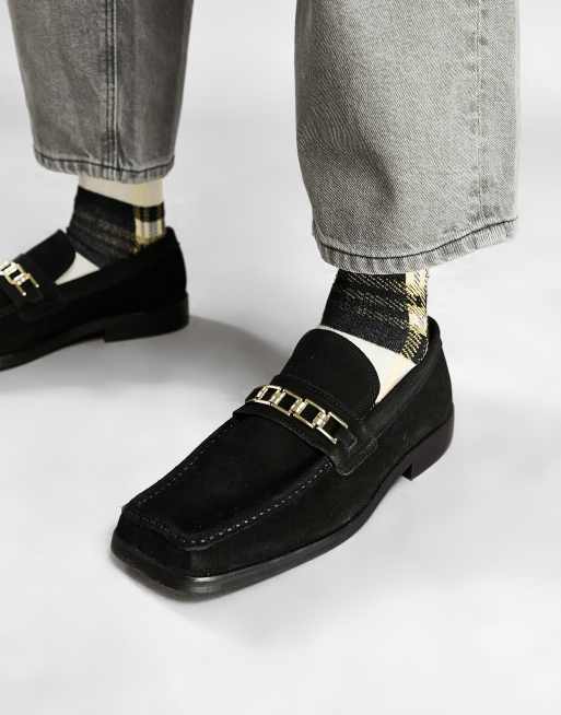 ASOS DESIGN - Sorte loafers med firkantet tå og kædedetalje i ruskind, 3 af 4