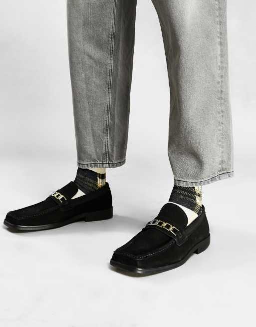 ASOS DESIGN - Sorte loafers med firkantet tå og kædedetalje i ruskind, 4 af 4