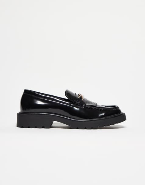 ASOS DESIGN - Sorte loafers med guldfarvet kæde - view 1