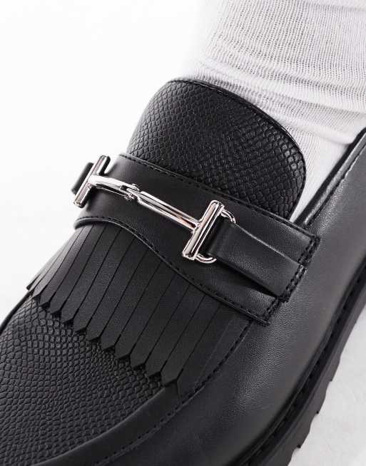 ASOS DESIGN - Sorte loafers med rillet sål og metalspænde i imiteret krokodilleskind, 3 af 4