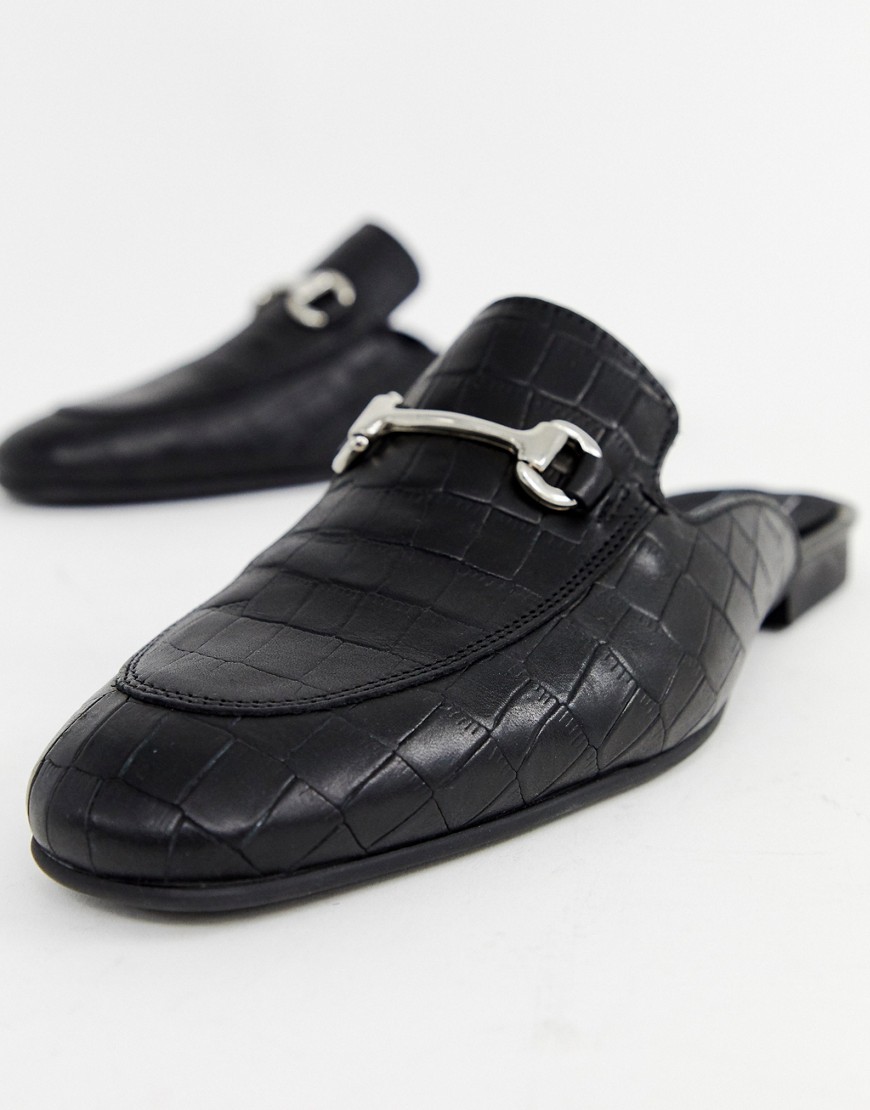 ASOS DESIGN - Sorte loafers uden hæl med wienerbid i sort læder