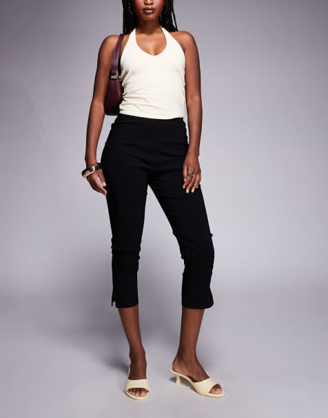ASOS DESIGN - Sorte longline-bukser i capri-stil med slidser i bengalin - view 1