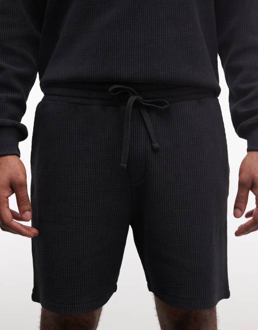 ASOS DESIGN - Sorte løstsiddende jerseyshorts med ribber, 4 af 5
