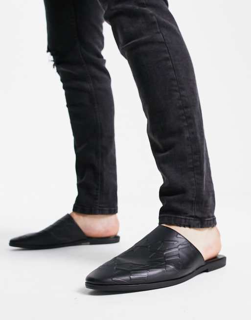 ASOS DESIGN - Sorte mule-loafers i imiteret læder med indprægede detaljer, 4 af 4