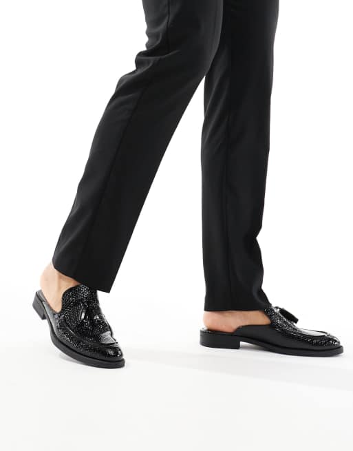 ASOS DESIGN - Sorte mule-loafers i patentlæder med flettet detalje, 4 af 4