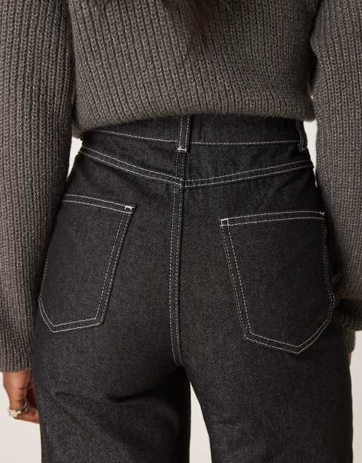 ASOS DESIGN - Sorte og cropped jeans med vide ben og patch-lommer samt syninger i kontrastfarve, 5 af 5