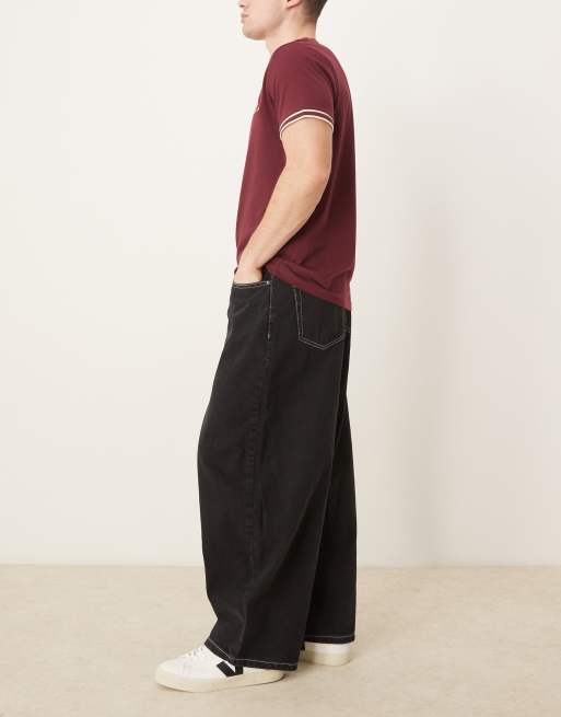 ASOS DESIGN oversized balloon jeans in washed black with contrast stitch