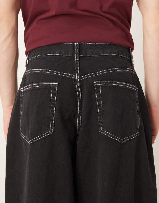 ASOS DESIGN oversized balloon jeans in washed black with contrast stitch