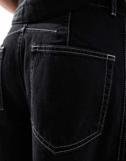 ASOS DESIGN - Sorte og forvaskede jeans med overdrevne barrel-ben og syninger i kontrastfarve, 5 af 5