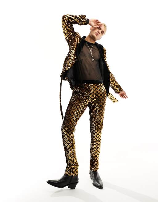 ASOS DESIGN - Sorte og guldfarvede skinny-habitbukser med diamantformede pailletter