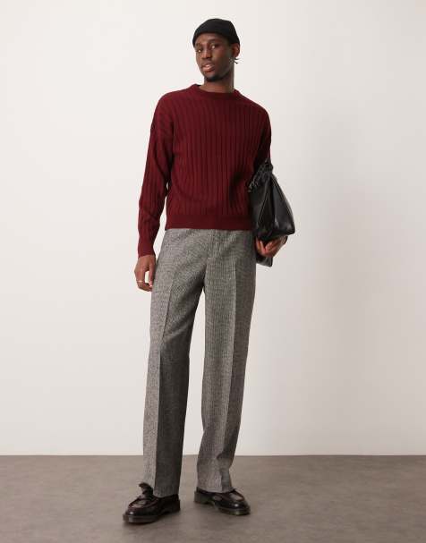 ASOS DESIGN - Sorte og hvide elegante bukser med vide ben og pepitatern i uldblanding - view 1
