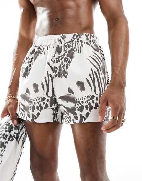 ASOS DESIGN - Sorte og hvide korte badeshorts med zebraprint - view 1