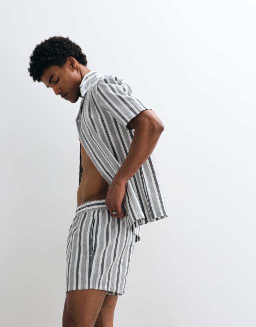 ASOS DESIGN - Sorte- og hvidstribede korte shorts i hørlook - Del af sæt, 2 af 9