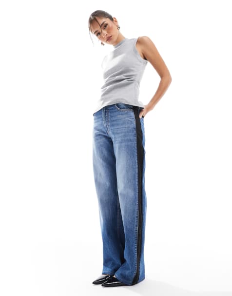 ASOS DESIGN - Sorte og mellemblå jeans med vidde og skræddersyet linning - view 1