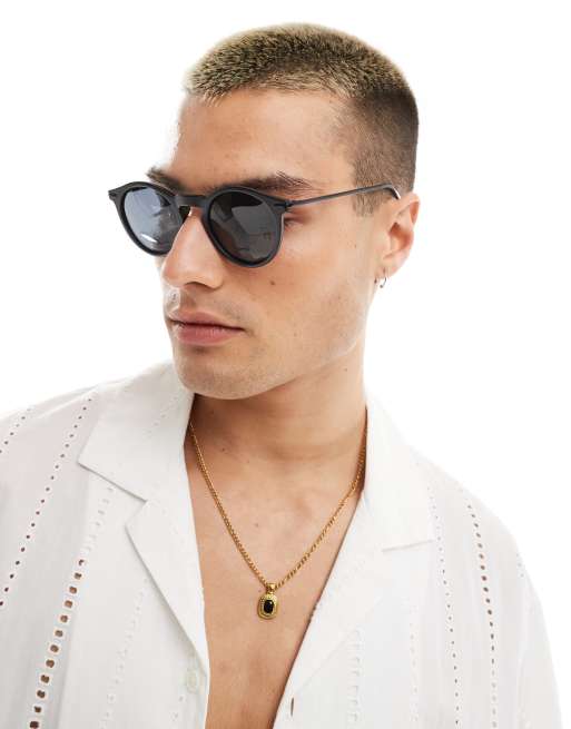 ASOS DESIGN - Sorte og runde solbriller med små metaldetaljer