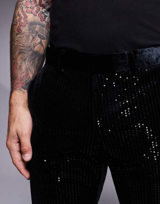 ASOS DESIGN - Sorte og skinny habitbukser i velour med pailletter, 3 af 5