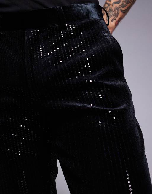 ASOS DESIGN - Sorte og skinny habitbukser i velour med pailletter, 5 af 5