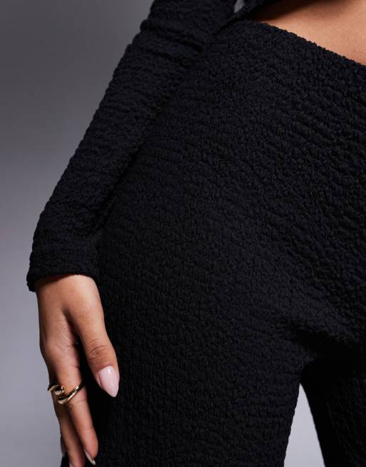 ASOS DESIGN - Sorte og teksturerede bukser med brede ben - Del af sæt, 5 af 5