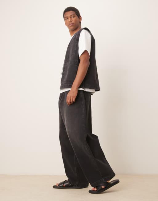 ASOS DESIGN oversized baggy jeans with pleats in black wash (Part of a set)