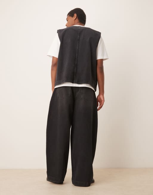 ASOS DESIGN oversized baggy jeans with pleats in black wash (Part of a set)
