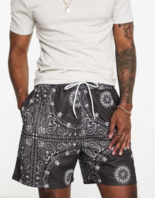 ASOS DESIGN - Sorte oversized shorts i mesh med bandana-print