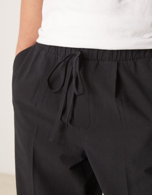 ASOS DESIGN - Sorte oversized tapered bukser i hør- og bomuldsblanding, 2 af 5