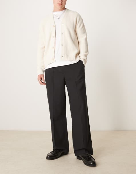 ASOS DESIGN - Sorte oversized tapered bukser med elastisk talje i bomulds- og hørblanding - view 1