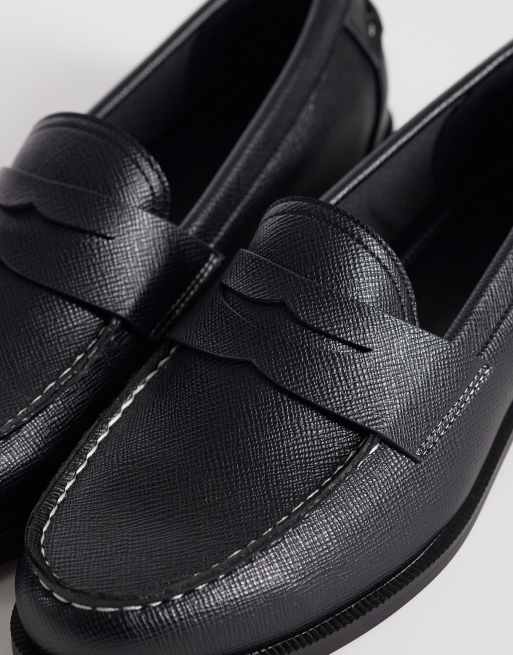 ASOS DESIGN - Sorte penny-loafers med spænde og kontrasterende syninger i Saffiano-læder, 3 af 4