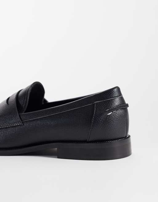 ASOS DESIGN - Sorte penny-loafers med spænde og kontrasterende syninger i Saffiano-læder, 4 af 4