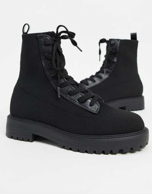 ASOS DESIGN - Sorte pilestrikkede ankelstøvler med snørebånd