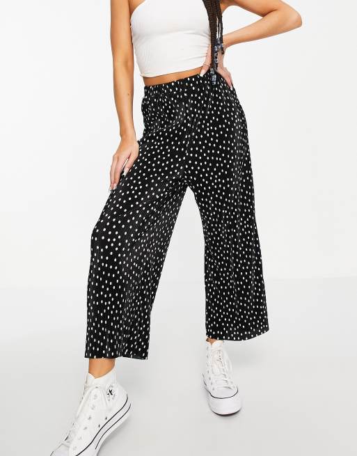 ASOS DESIGN - Sorte plisserede culottebukser i monokromt prikket prik, 3 af 4