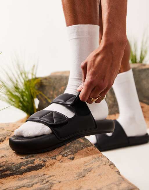 ASOS DESIGN - Sorte polstrede sandaler med to remme