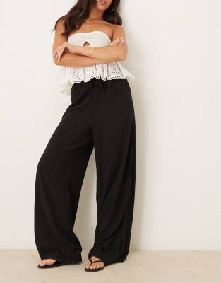 ASOS DESIGN - Sorte pull-on-bukser i hørblanding - view 1