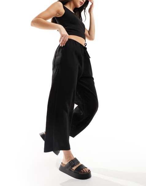 ASOS DESIGN - Sorte pull-on culottebukser i hørblanding - view 1