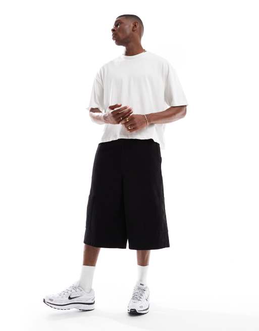 ASOS DESIGN - Sorte pull-on-jorts i cargo-stil i længere længde