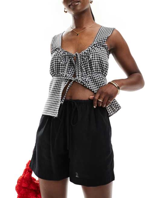 ASOS DESIGN - Sorte pull on-shorts i hørblanding