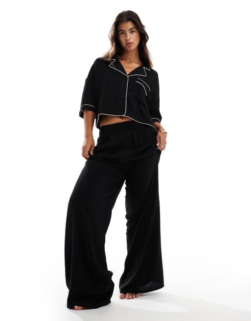 ASOS DESIGN - Sorte pyjamasbukser med vidde og kontrastkanter