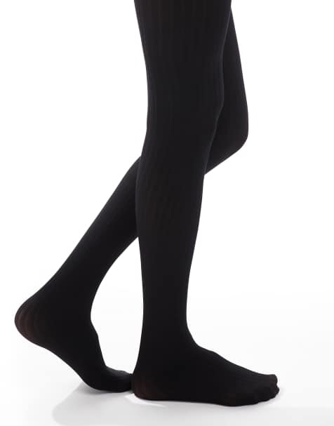 ASOS DESIGN - Sorte ribstrikkede strømpebukser - view 1
