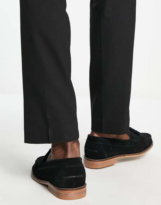 ASOS DESIGN sorte ruskindsloafers med kvast i naturfarvet sål, 3 af 4