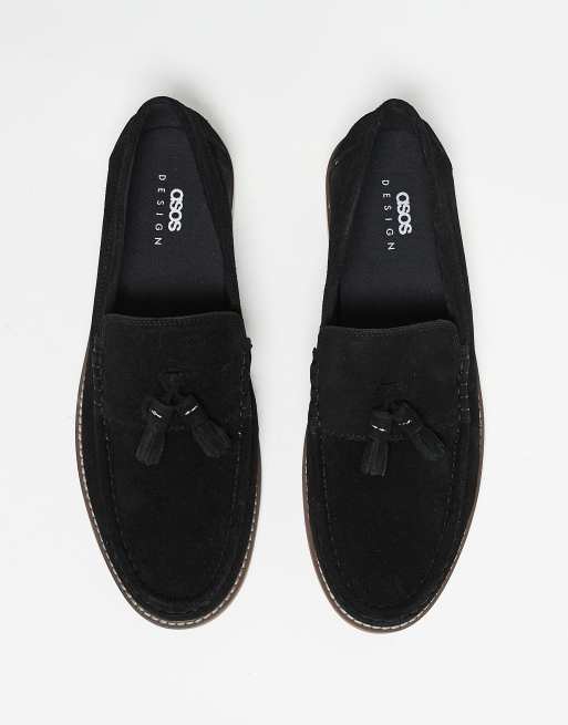 ASOS DESIGN sorte ruskindsloafers med kvast i naturfarvet sål, 3 af 5