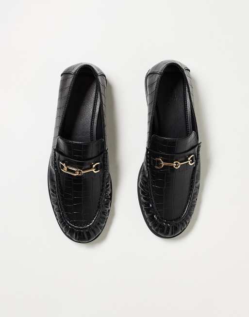 ASOS DESIGN - Sorte rynkede penny-loafers i imiteret krokodilleskind, 3 af 3
