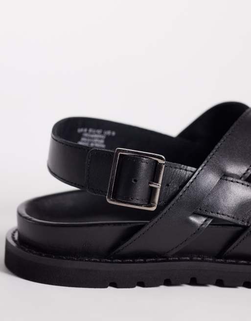 ASOS DESIGN - Sorte sandaler i læder med krydsende remme og spænde, 4 af 4