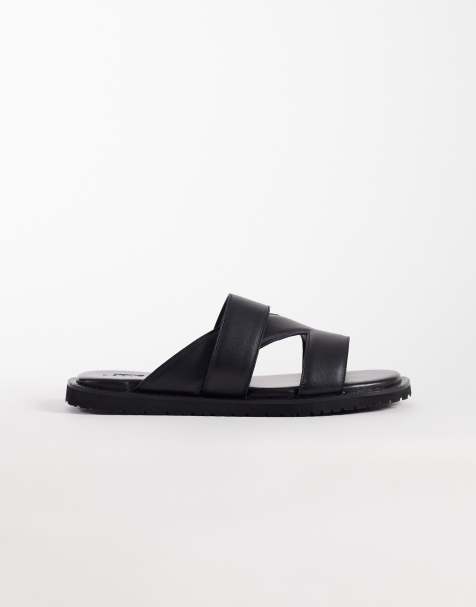 ASOS DESIGN - Sorte sandaler i læder med krydsende remme - view 1
