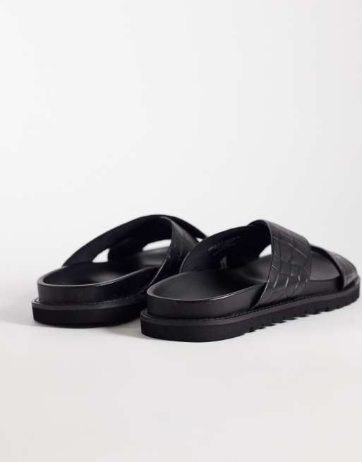 ASOS DESIGN - Sorte sandaler med krydsende remme og præget vævet design i læder, 4 af 4