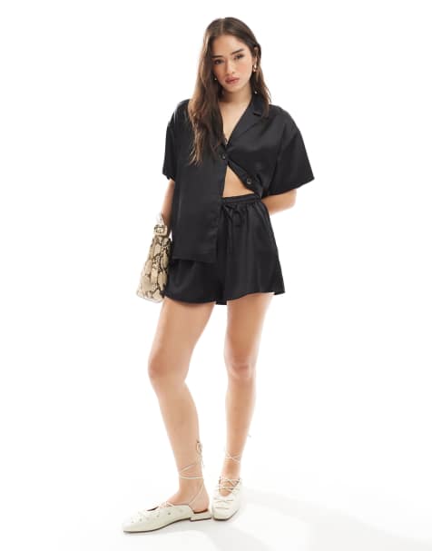 ASOS DESIGN - Sorte satinshorts - Del af sæt - view 1