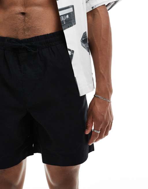 ASOS DESIGN - Sorte shorts med vidde i hør, 3 af 5