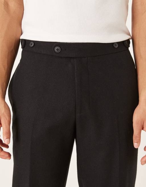 ASOS DESIGN - Sorte skræddersyede bukser i uldblanding med lige ben og sidejusteringer, 5 af 5