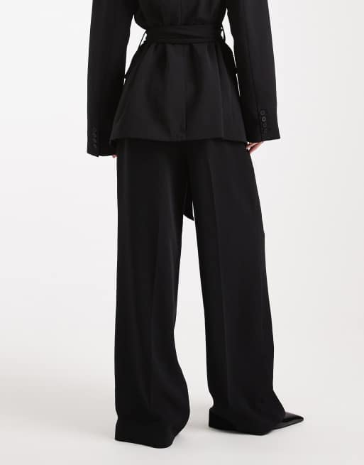 ASOS DESIGN - Sorte skræddersyede bukser med lav talje og vide ben - Del af sæt, 3 af 4